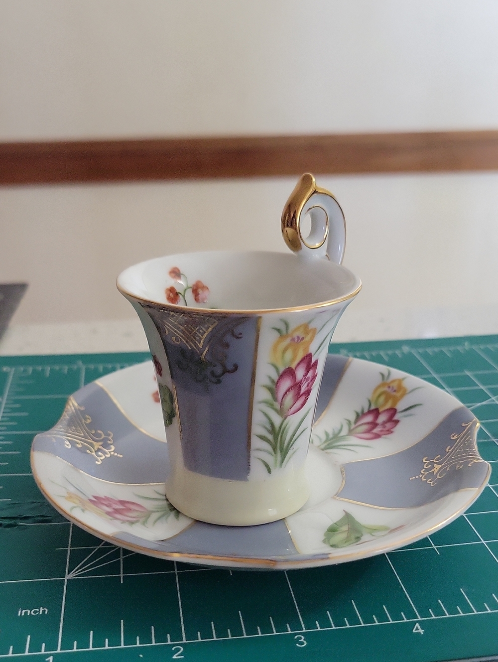 UCAGCO Gold-Trim Floral Porcelain Demitasse Cup & Saucer - Lavender Panels.
